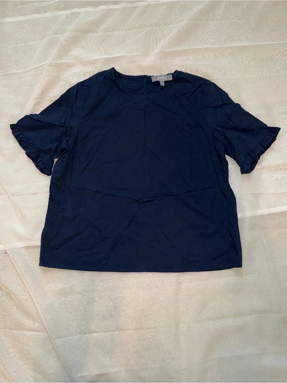 Madewell Navy Short Sleeve Ruffle-Sleeve Tee
